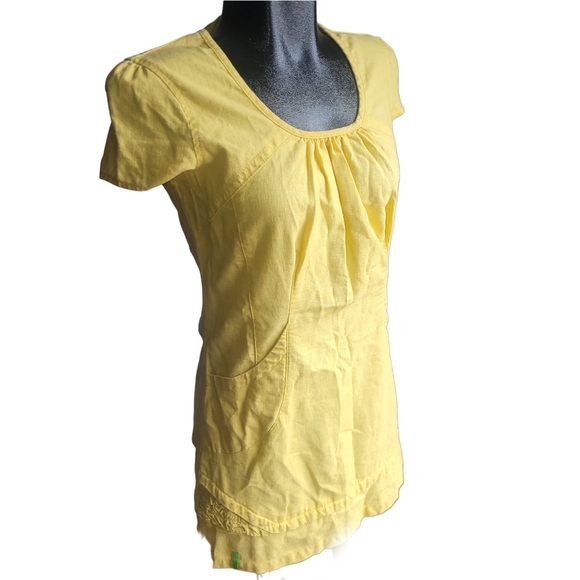 Chlorophylle Yellow Hemp Blend Short Sleeve Dress XS - Picture 3 of 7
